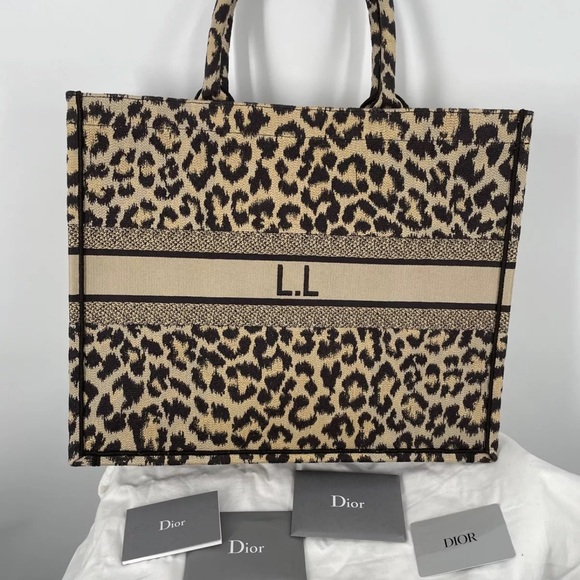 Christian Dior Mizza Book Tote Large Bag Canvas Beige Leopard pattern 50-MA-1201 - Picture 7 of 16